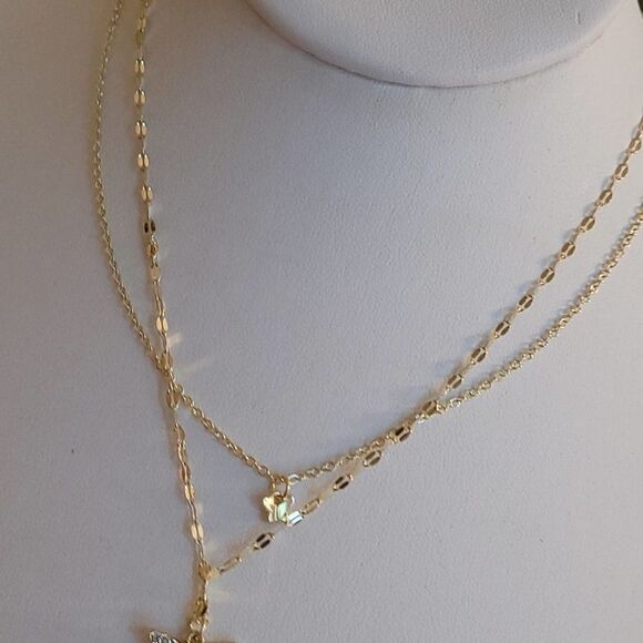 Butterfly choker necklace pendant multi strand Gold tone - Picture 3 of 6